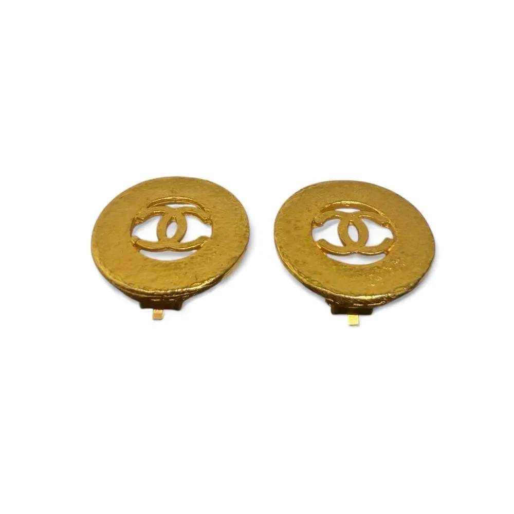 CHANEL Vintage CC Logo Gold Plated Circular Earrings